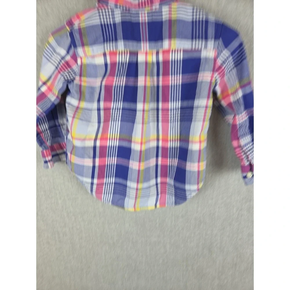 Ralph Lauren Toddler 18 Months Oxford Shirt Blue Pink‎ Plaid Preppy Pony Logo